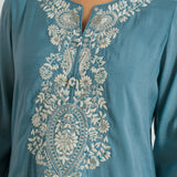 Kiara Cadet Blue Embroidered Suit Set