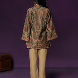 Meher Forest Green Jamawar Cape Jacket