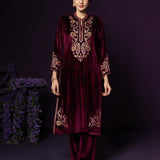 Gulal Maroon Embroidered Velvet Suit Set with Banarasi Dupatta