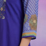 Bright Blue Printed Suit Set with Applique Neckline