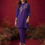 Dark Purple Solid Cotton Straight Co-Ord Set