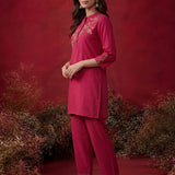 Fuchsia Solid Cotton Straight Co-Ord Set