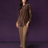 Niva Brown Embroidered Velvet Top