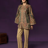 Meher Forest Green Jamawar Cape Jacket
