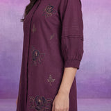 Purple Floral Embroidered Straight Co-ord Set