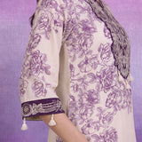 Purple Floral Printed Embroidered Kurta with Palazzo & Dupatta Set