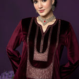 Fareen Maroon Embroidered Velvet Suit Set with Dupatta