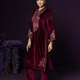 Gulal Maroon Embroidered Velvet Suit Set with Banarasi Dupatta