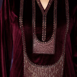 Fareen Maroon Embroidered Velvet Suit Set with Dupatta