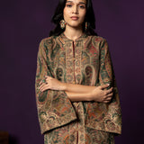 Meher Forest Green Jamawar Cape Jacket
