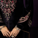 Navya Purple Embroidered Velvet Suit Set with Brasso Dupatta