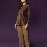 Niva Brown Embroidered Velvet Top