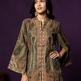Meher Forest Green Jamawar Cape Jacket