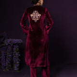 Gulal Maroon Embroidered Velvet Suit Set with Banarasi Dupatta