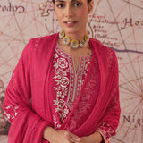 Joy Carmine Red Embroidered Rayon Salwar Suit Set with Dupatta