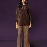 Niva Brown Embroidered Velvet Top