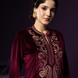 Gulal Maroon Embroidered Velvet Suit Set with Banarasi Dupatta