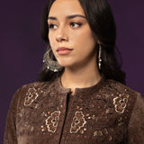 Niva Brown Embroidered Velvet Top