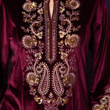 Gulal Maroon Embroidered Velvet Suit Set with Banarasi Dupatta