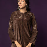 Niva Brown Embroidered Velvet Top