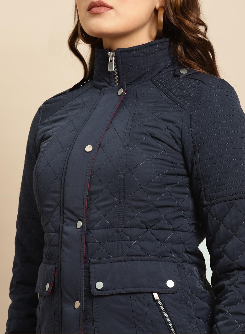 Navy Blue Regular Plain Jacket - Lakshita