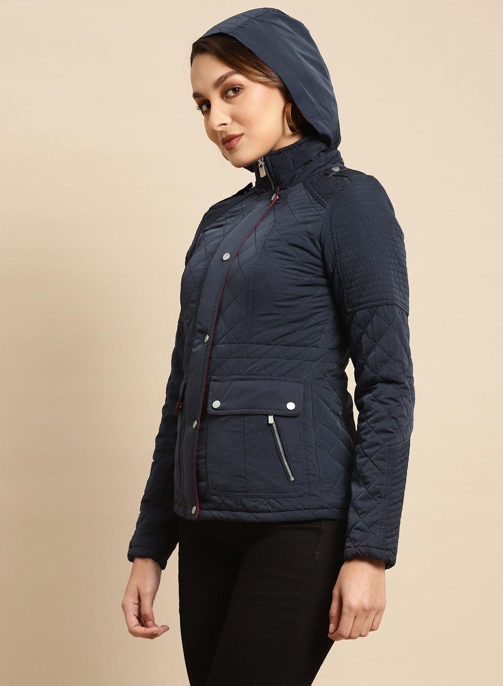 Navy Blue Regular Plain Jacket - Lakshita