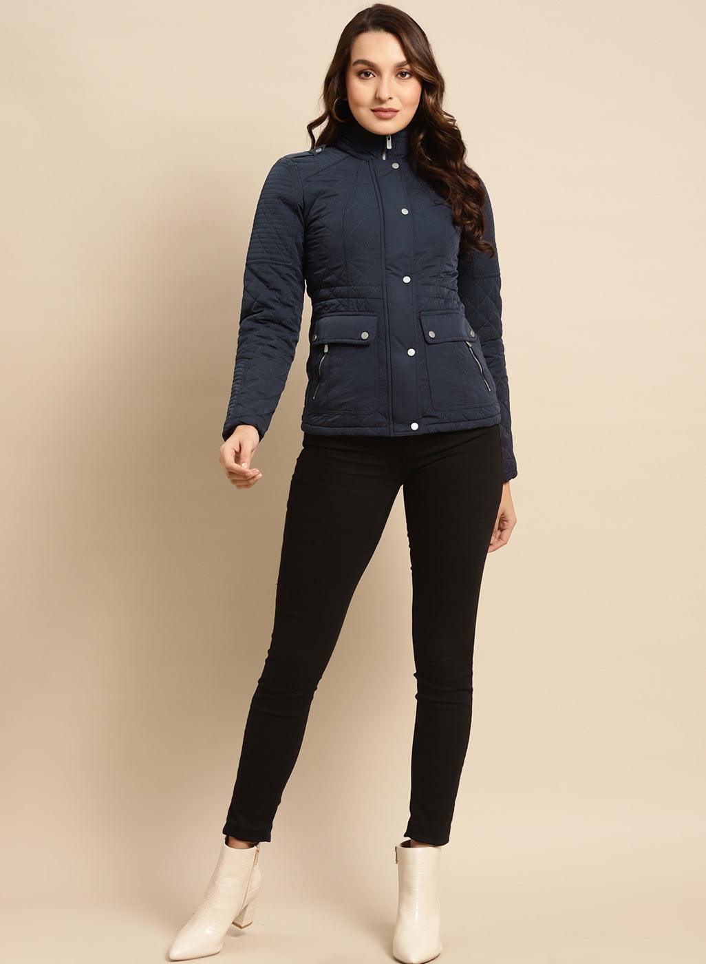 Navy Blue Regular Plain Jacket - Lakshita