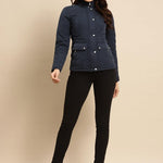 Navy Blue Regular Plain Jacket - Lakshita