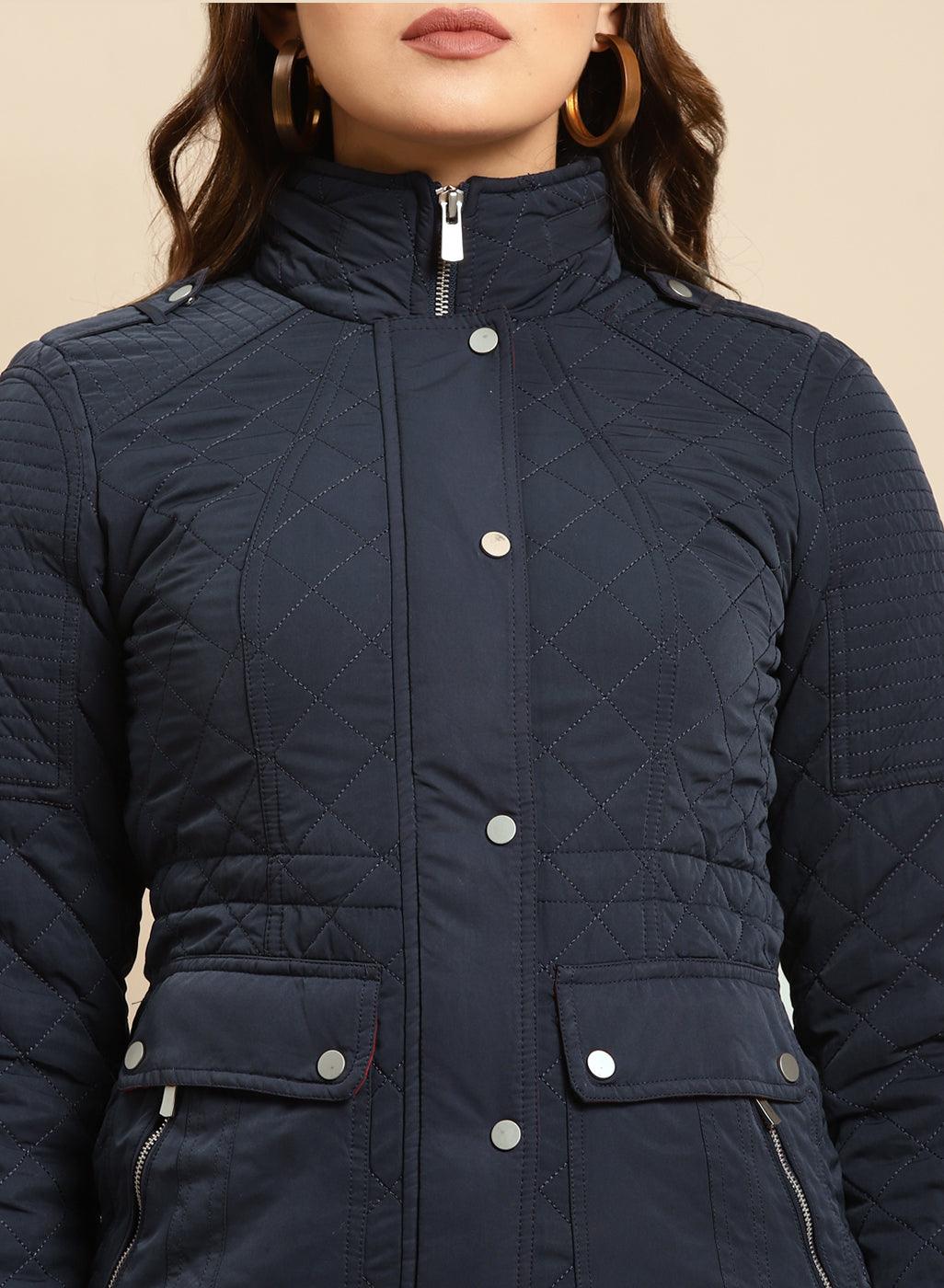 Navy Blue Regular Plain Jacket - Lakshita