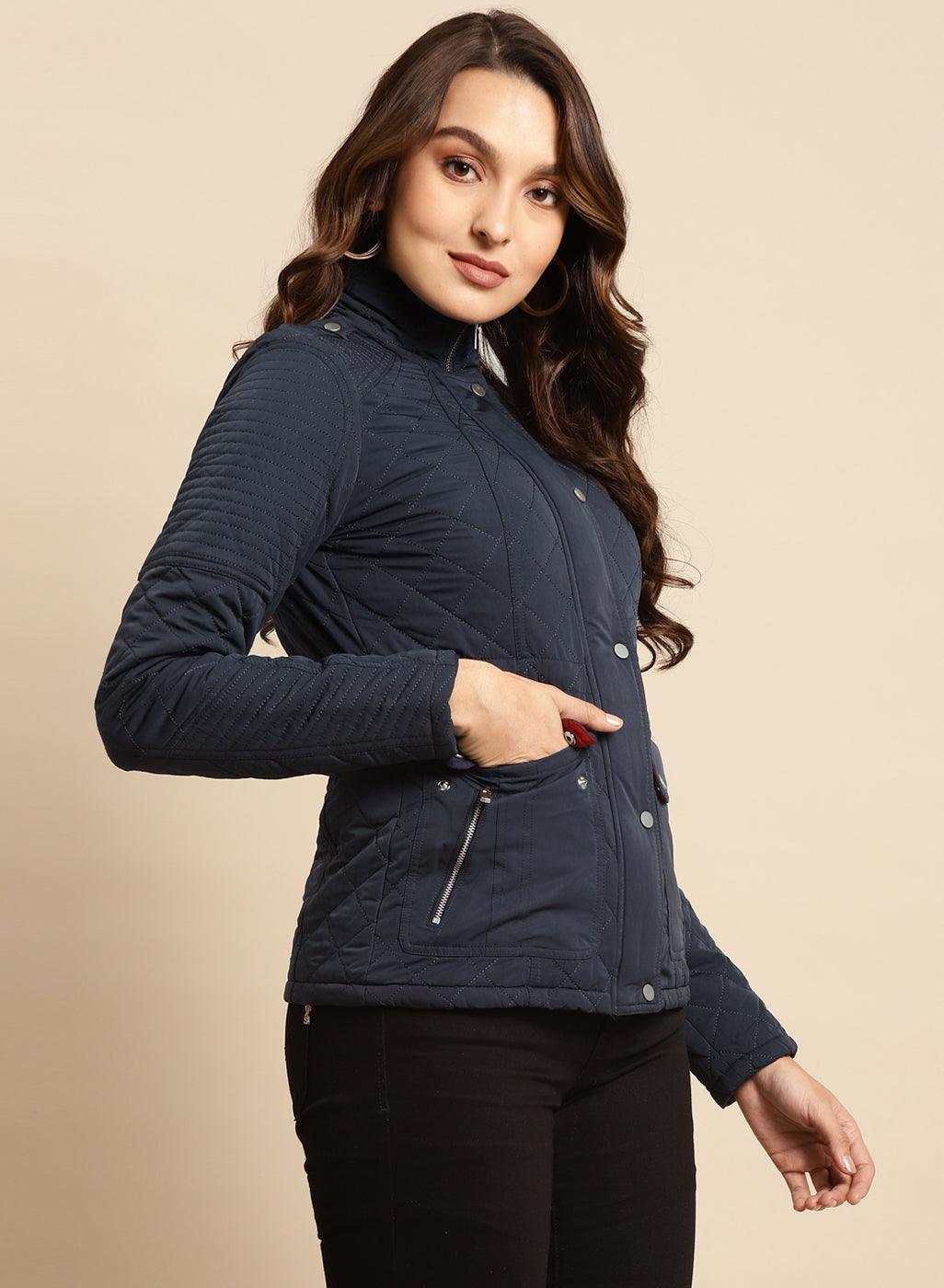 Navy Blue Regular Plain Jacket - Lakshita