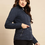 Navy Blue Regular Plain Jacket - Lakshita