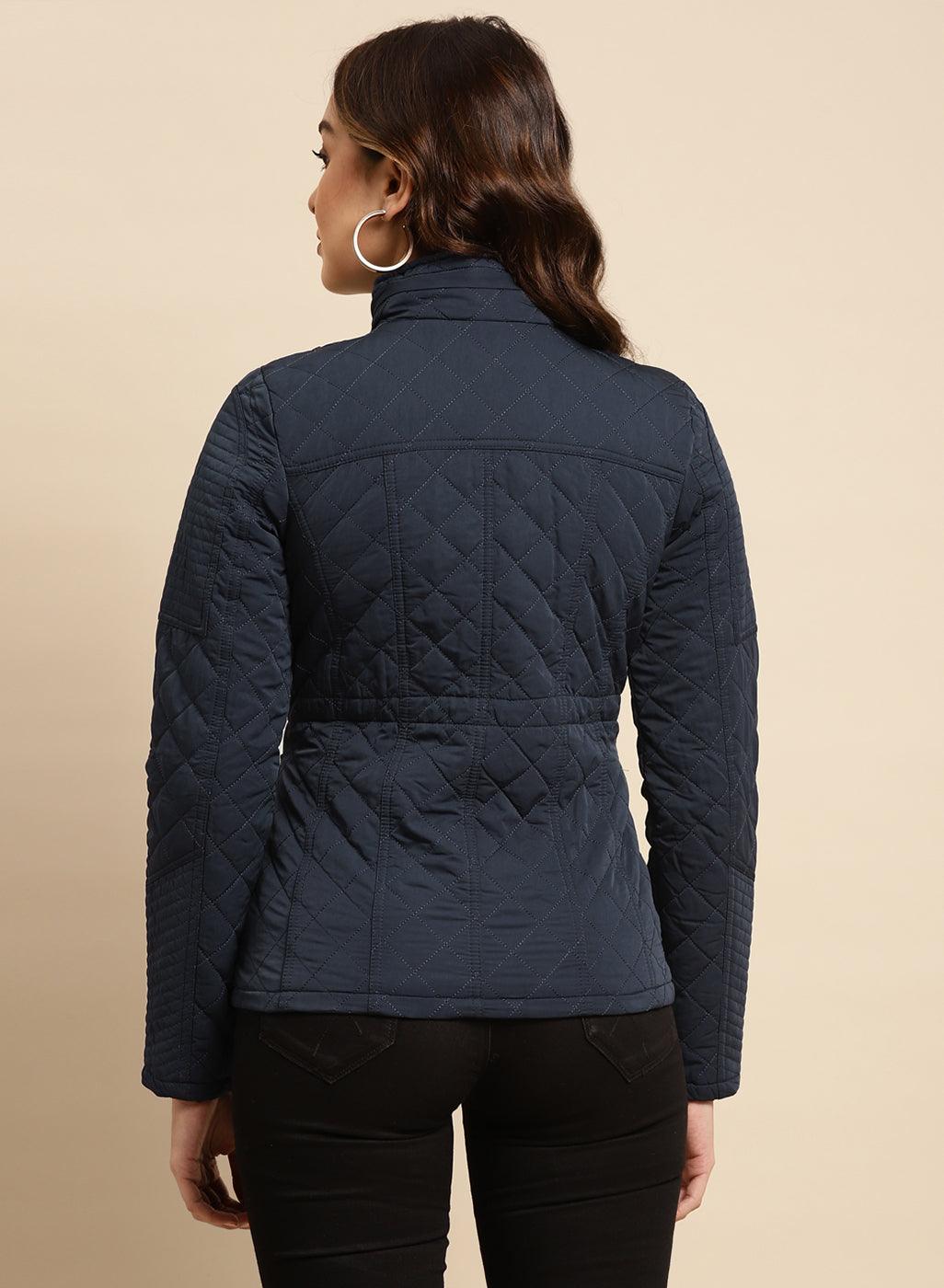 Navy Blue Regular Plain Jacket - Lakshita