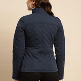 Navy Blue Regular Plain Jacket - Lakshita