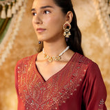 Mahira Bronze Maroon Embroidered Suit Set