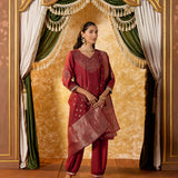 Mahira Bronze Maroon Embroidered Suit Set