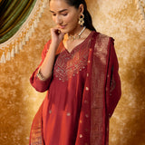 Mahira Bronze Maroon Embroidered Suit Set
