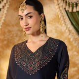 Mahira Deep Navy Embroidered Suit Set