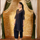 Mahira Deep Navy Embroidered Suit Set