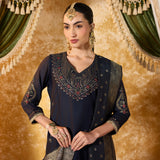 Mahira Deep Navy Embroidered Suit Set
