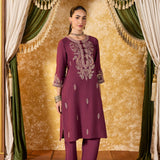 Vaidehi Berry Wine Embroidered Suit Set