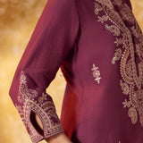 Vaidehi Berry Wine Embroidered Suit Set