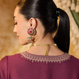 Vaidehi Berry Wine Embroidered Suit Set