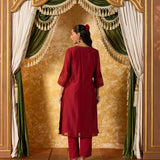 Aavika Vermillion Red Embroidered Suit Set