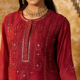 Aavika Vermillion Red Embroidered Suit Set