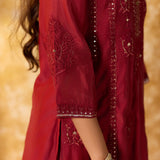 Aavika Vermillion Red Embroidered Suit Set