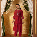 Aavika Vermillion Red Embroidered Suit Set