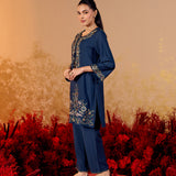 Ziva Dark Navy Embroidered Kurta Set