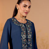 Ziva Dark Navy Embroidered Kurta Set