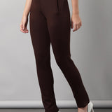 Liah Brown Straight Fit Trousers for Women