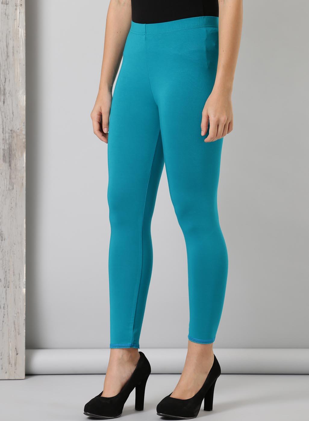 Turquoise Ankle Length Plain Legging - Lakshita